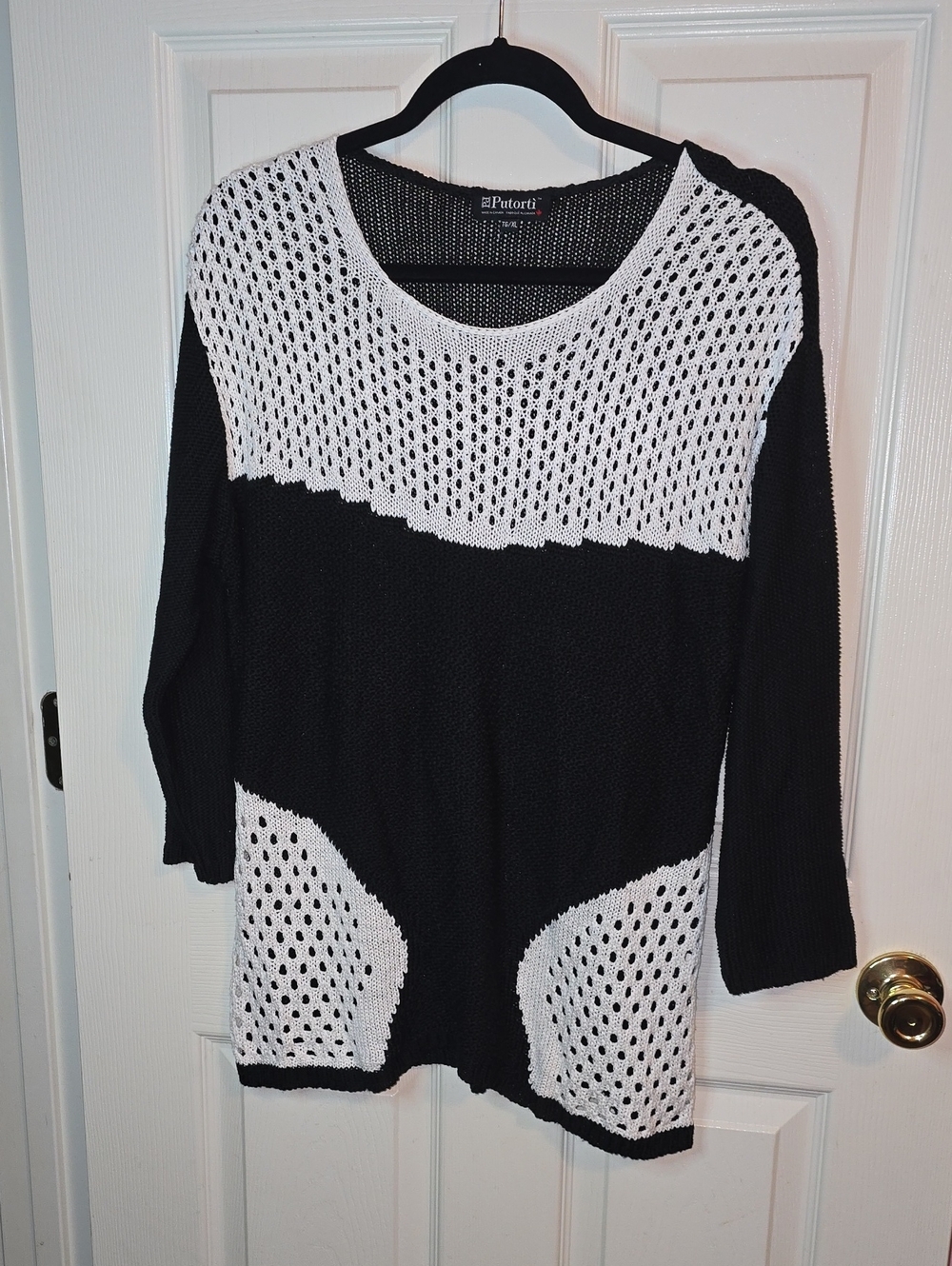 Black & White Scoop-Neck Open-Weave Sweater